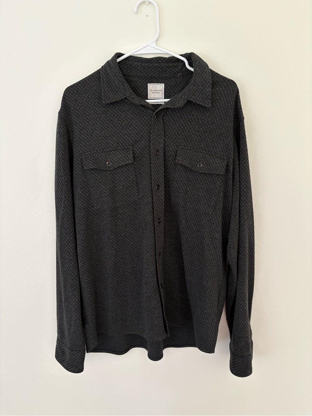 7 Diamonds Men's Lightweight Button-Up Shirt Jacket Soft Stretch Charcoal LARGE